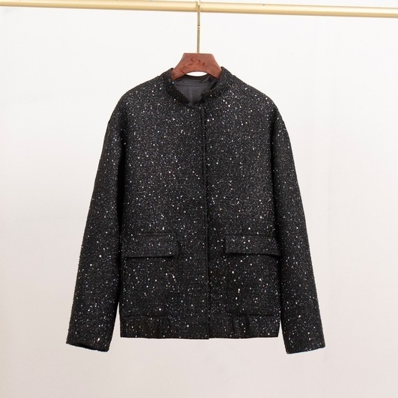 Tweed Sequin Jacket Women Fashion Coat Trend Casual Warm Chic Elegant FemaleCoat - Picture 3 of 3